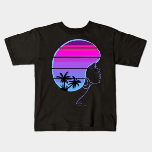 Cool Retro Afro Sunset | Black Woman Afro Art Kids T-Shirt